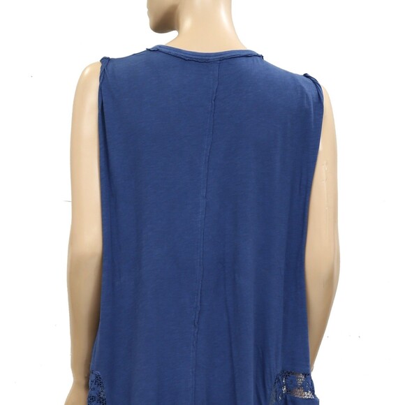 Free People Willow Maxi Top Cochet Lace Ruffle Cotton Jersey Blue S New 283791 - Picture 8 of 9